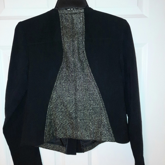 CABI Black Green Metallic Tweed Textured Panel Media Jacket Style 3036 Sz Small - Picture 2 of 4